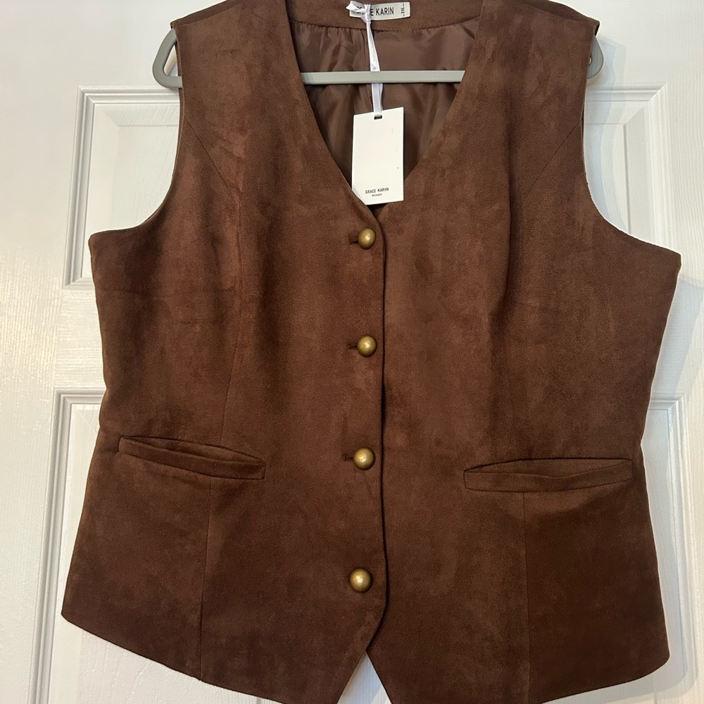 Grace Karin Brown Faux Suede Vest